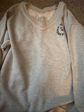 aerie Heather Gray V-Neck Kids Sweatshirt with Small Chest Graphic